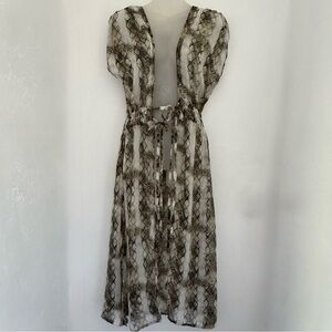RACHEL Rachel Roy Sheer Snake Print Swim Coverup XS Tan preppy beach vacation